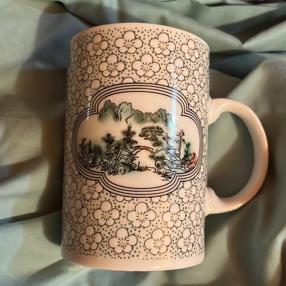 Asian mountain scenery cup